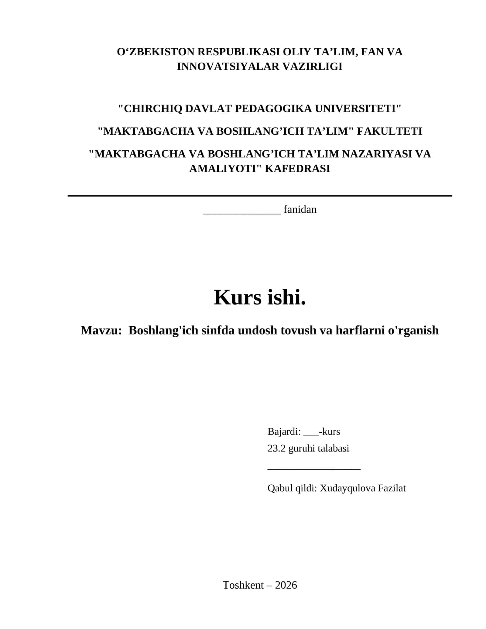 boshlangʻich sinflarda undosh tovushlar va harflarni oʻrganish