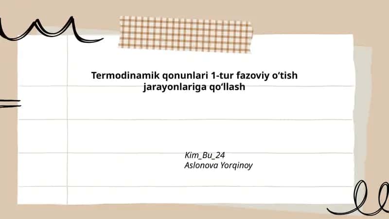 Termodinamik qonunlari 1-tur fazoviy o‘tish jarayonlariga qo‘llash