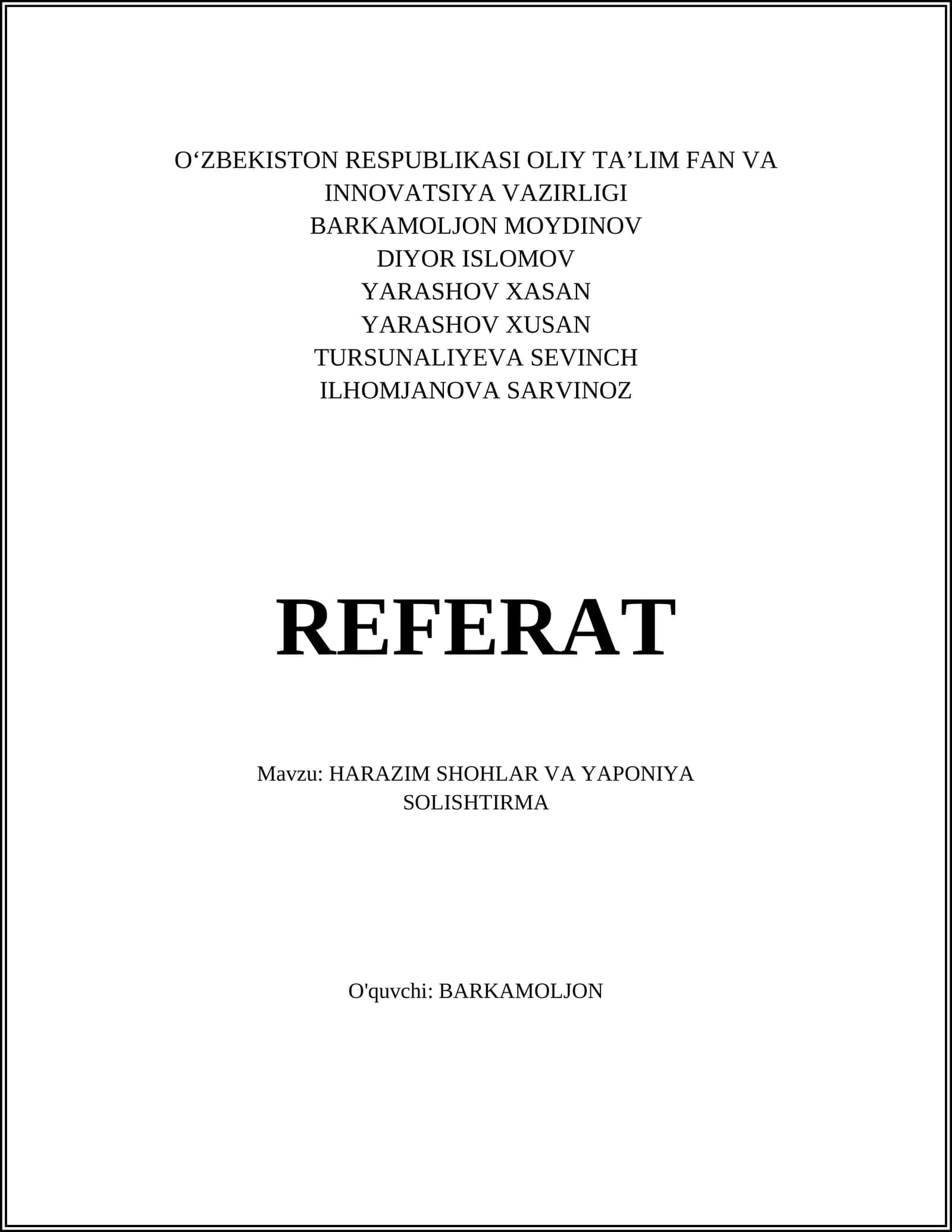 HARAZIM SHOHLAR VA YAPONIYA