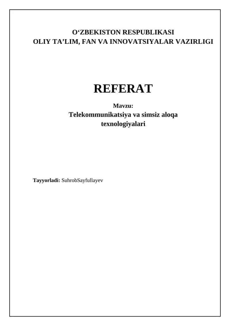 Telekommunikatsiya va simsiz aloqa texnologiyalari