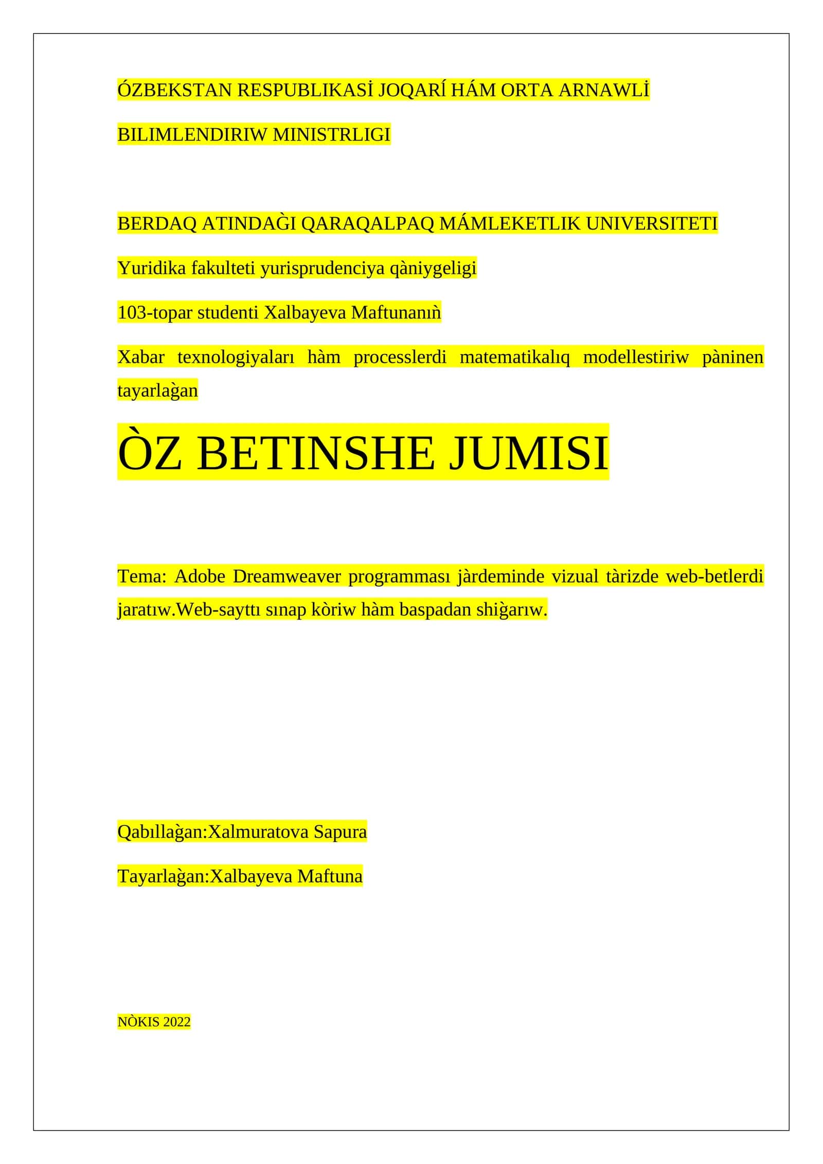 Adobe Dreamweaver dasturi jarayonida vizual ta'rizda veb-saytlarni yaratish