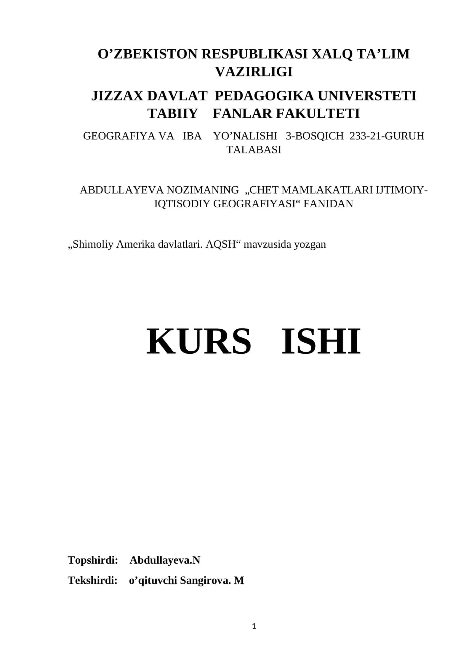 Shimoliy Amerika davlatlari. AQSH