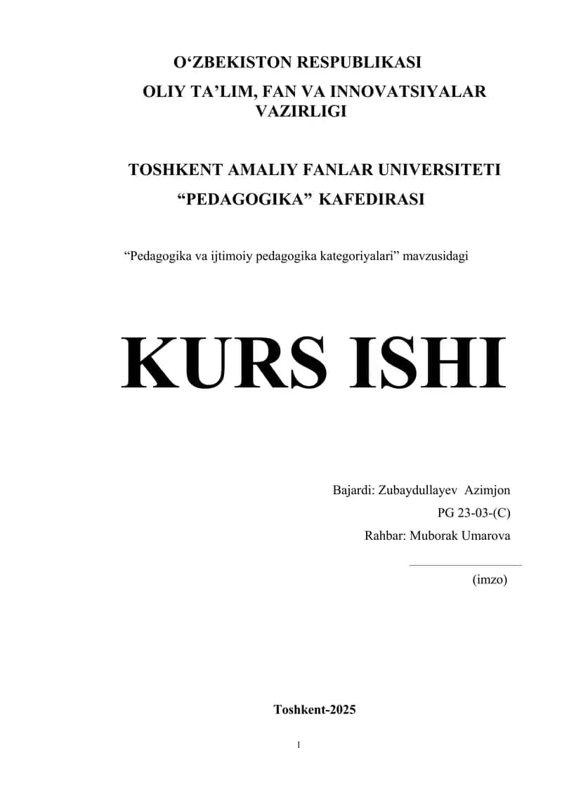Pedagogika va ijtimoiy pedagogika kategoriyalari