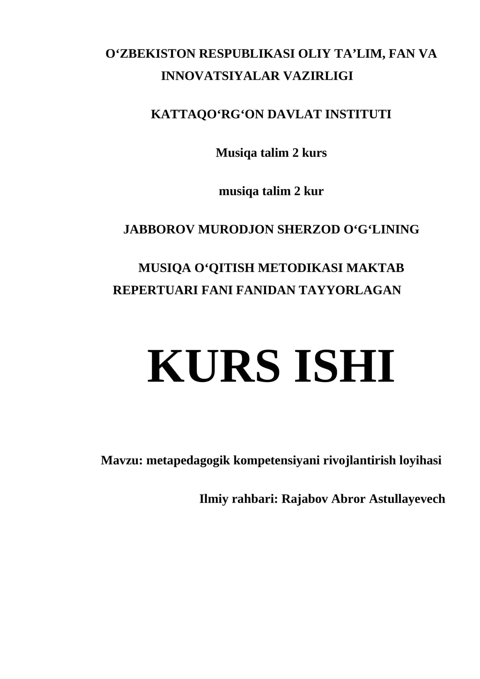 METAPEDAGOGIK KOMPETENSIYANI RIVOJLANTIRISH LOYIHASI