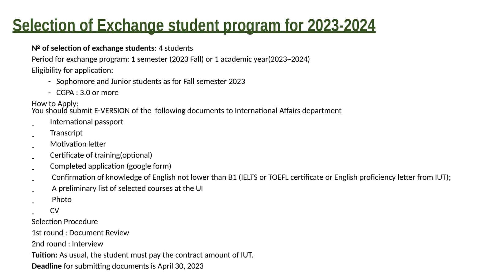 Exchange Student Program 2023-2024