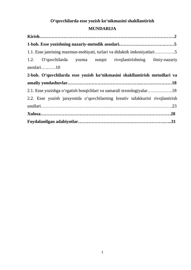 O‘quvchilarda esse yozish ko‘nikmasini shakllantirish