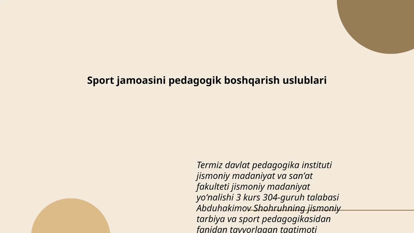 Sport jamoasini pedagogik boshqarish uslublari