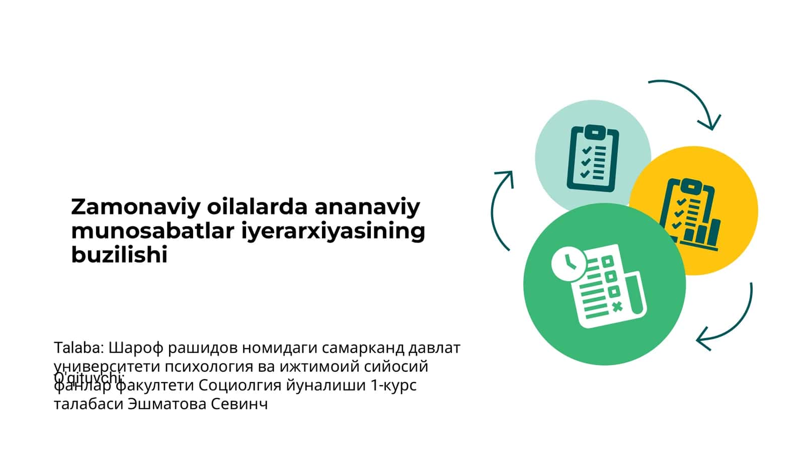 Zamonaviy oilalarda ananaviy munosabatlar iyerarxiyasining buzilishi