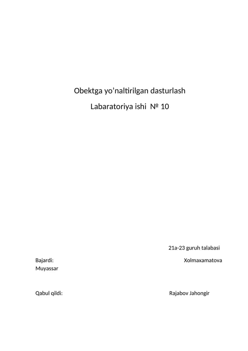 Obektga yo’naltirilgan dasturlash