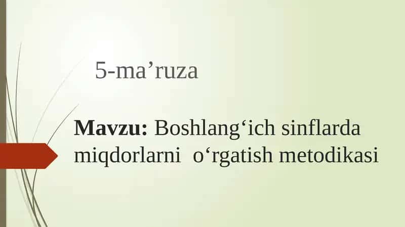 Boshlang‘ichsinflardamiqdorlarnio‘rgatishmetodikasi 5-ma’ruza
