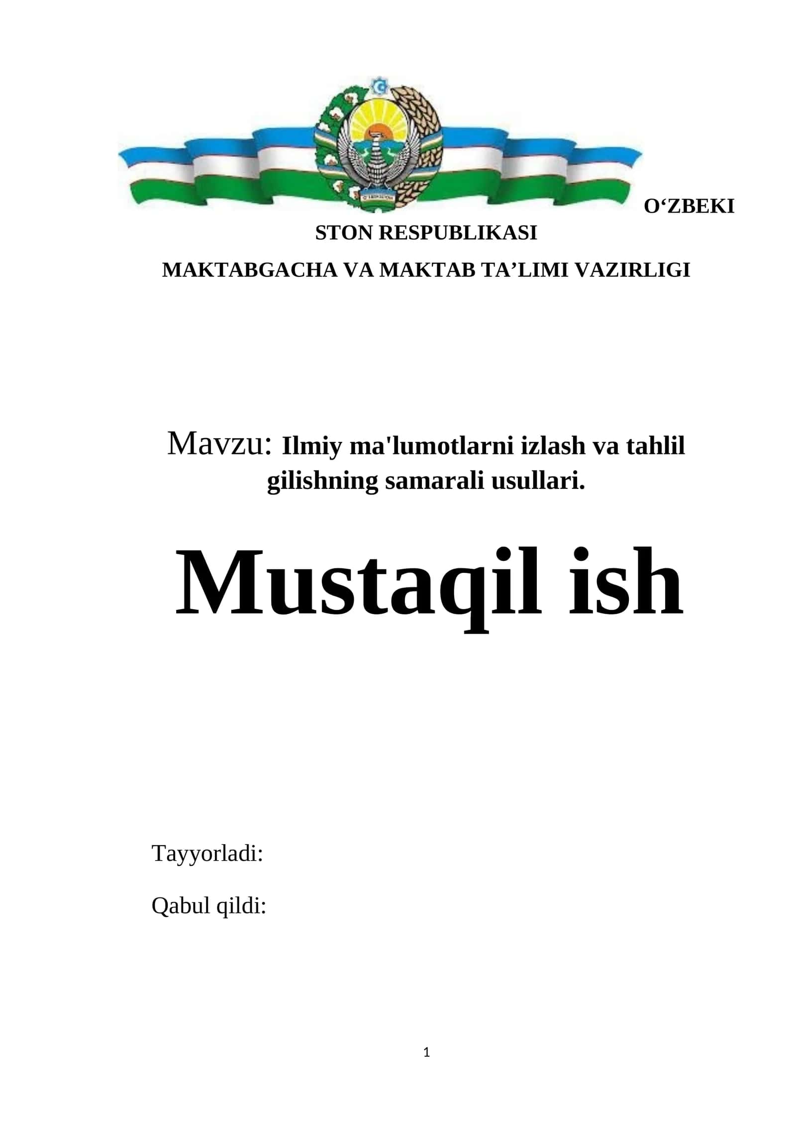 Ilmiy ma'lumotlarni izlash va tahlil gilishning samarali usullari.