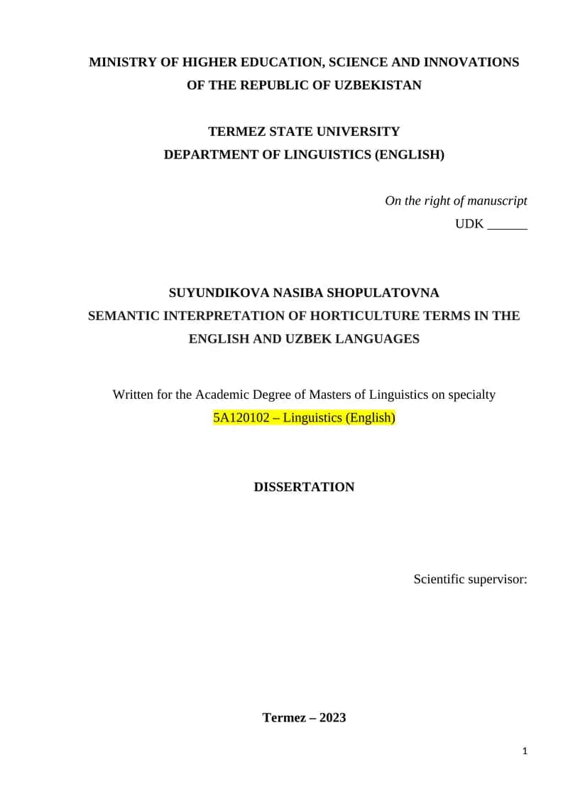 SEMANTIC INTERPRETATION OF HORTICULTURE TERMS IN THE ENGLISH AND UZBEK LANGUAGES