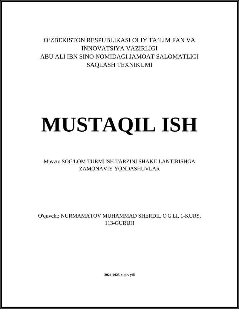 SOG'LOM TURMUSH TARZINI SHAKILLANTIRISHGA ZAMONAVIY YONDASHUVLAR