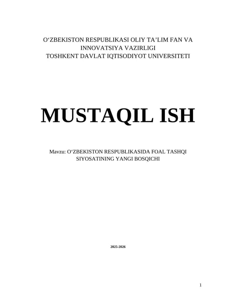 O'ZBEKISTON RESPUBLIKASIDA FOAL TASHQI SIYOSATINING YANGI BOSQICHI 2025-2026