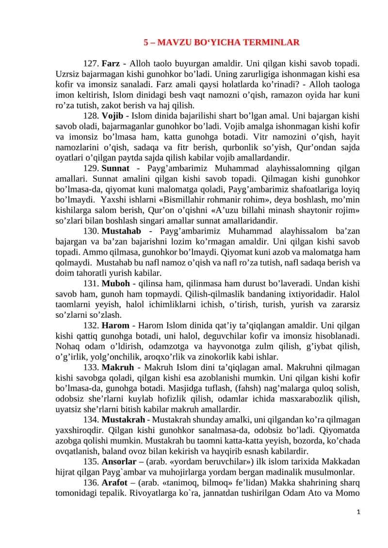 Mavzu bo'yicha terminlar