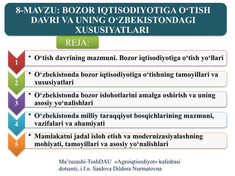 BOZOR IQTISODIYOTIGA O‘TISH DAVRI VA UNING O‘ZBEKISTONDAGI XUSUSIYATLARI