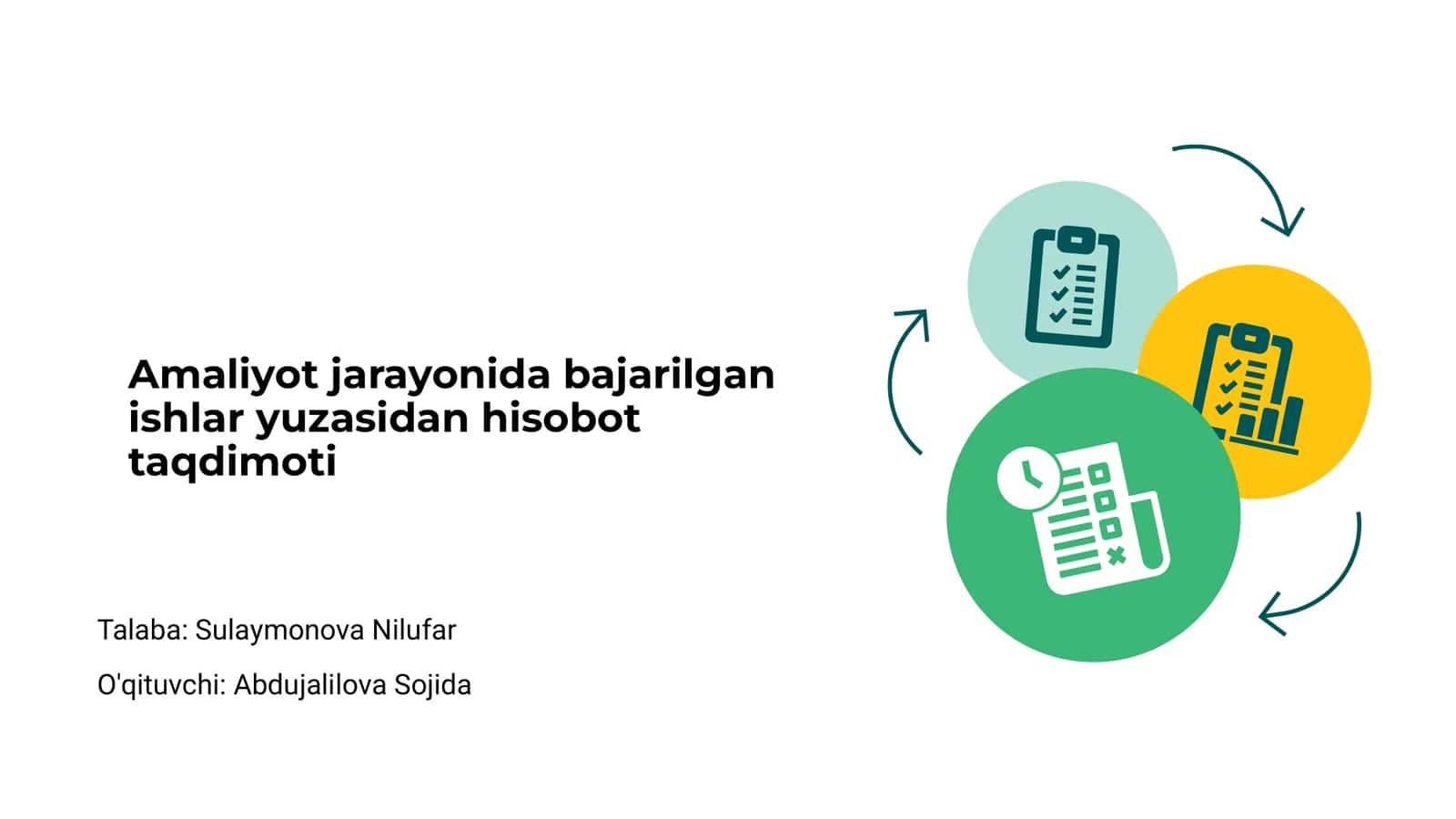 Amaliyot jarayonida bajarilgan ishlar yuzasidan hisobot taqdimoti