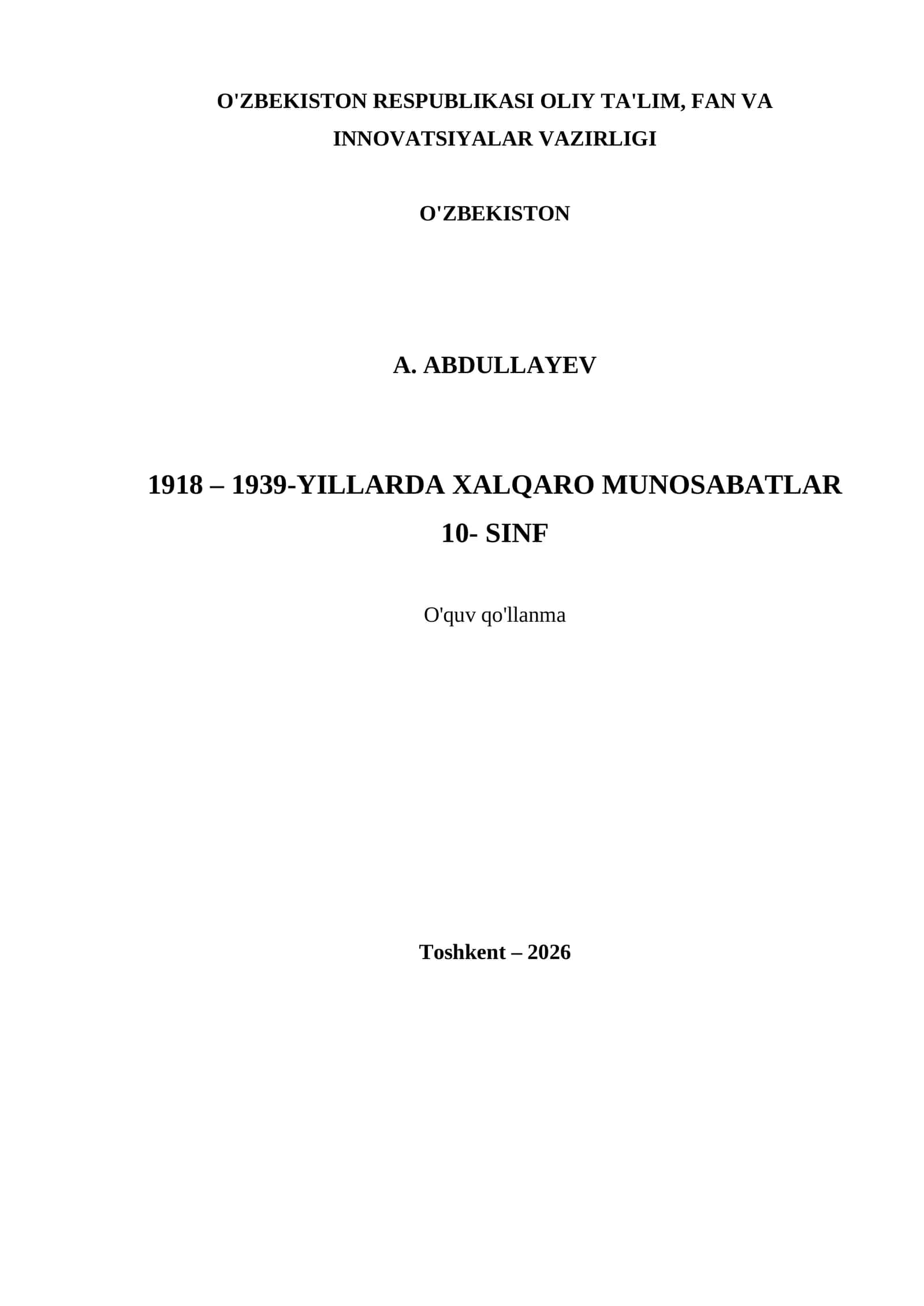 1918 – 1939-YILLARDA XALQARO MUNOSABATLAR 10- SINF