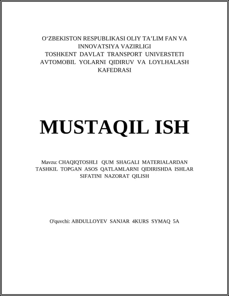 Chaqiqtoshli, qum va shagʻal materiallarning texnik-xususiyatlarini aniqlash