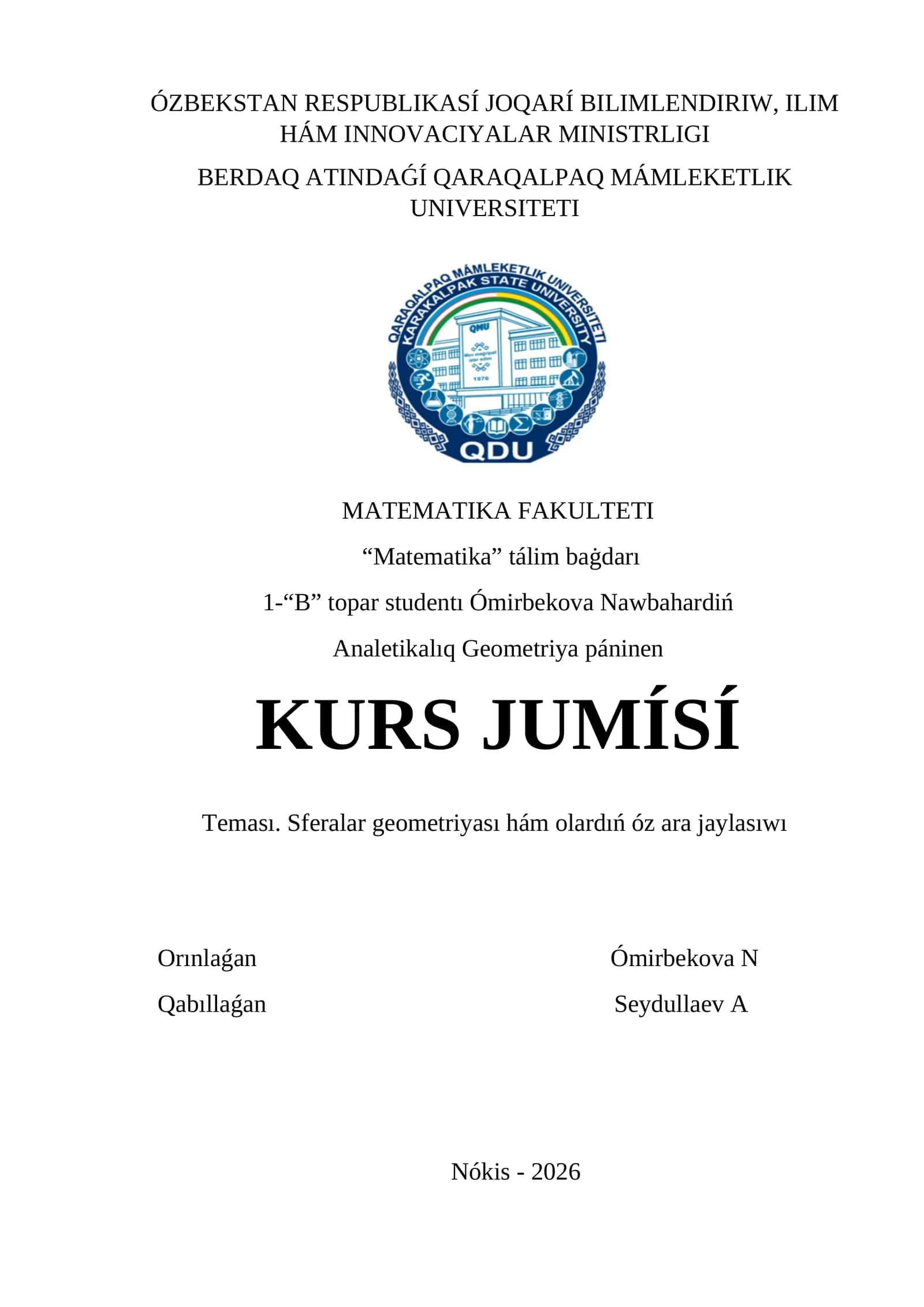 Sferalar geometriyası hám olardıń óz ara jaylasıwı