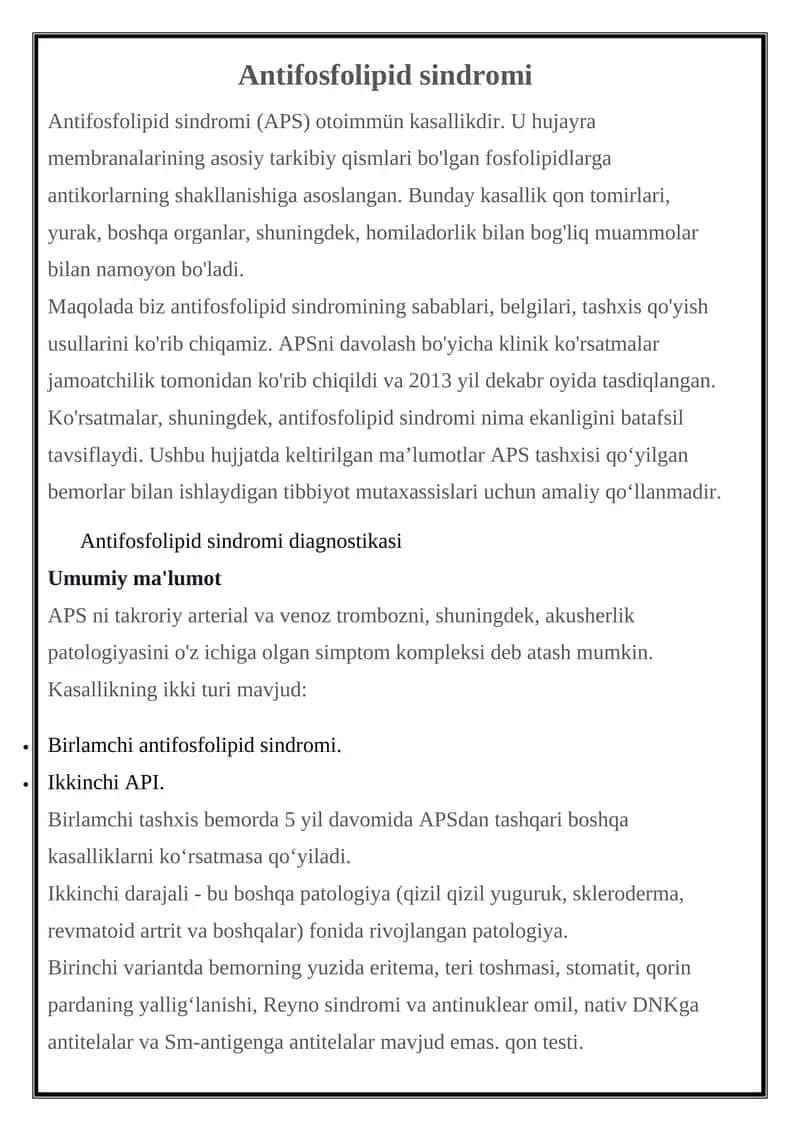 Antifosfolipid sindromi
