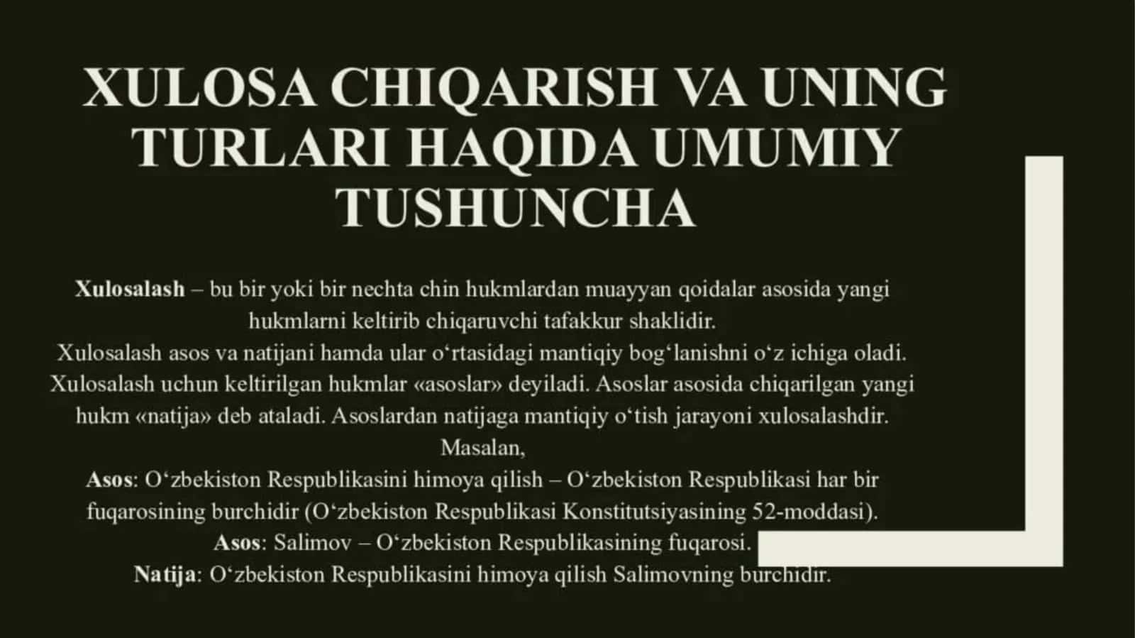 Xulosa chiqarish va uning turlari