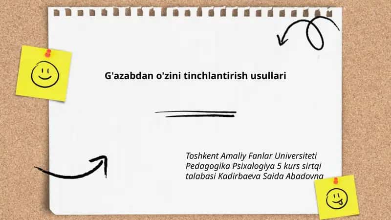 G'azabdan o'zini tinchlantirish usullari