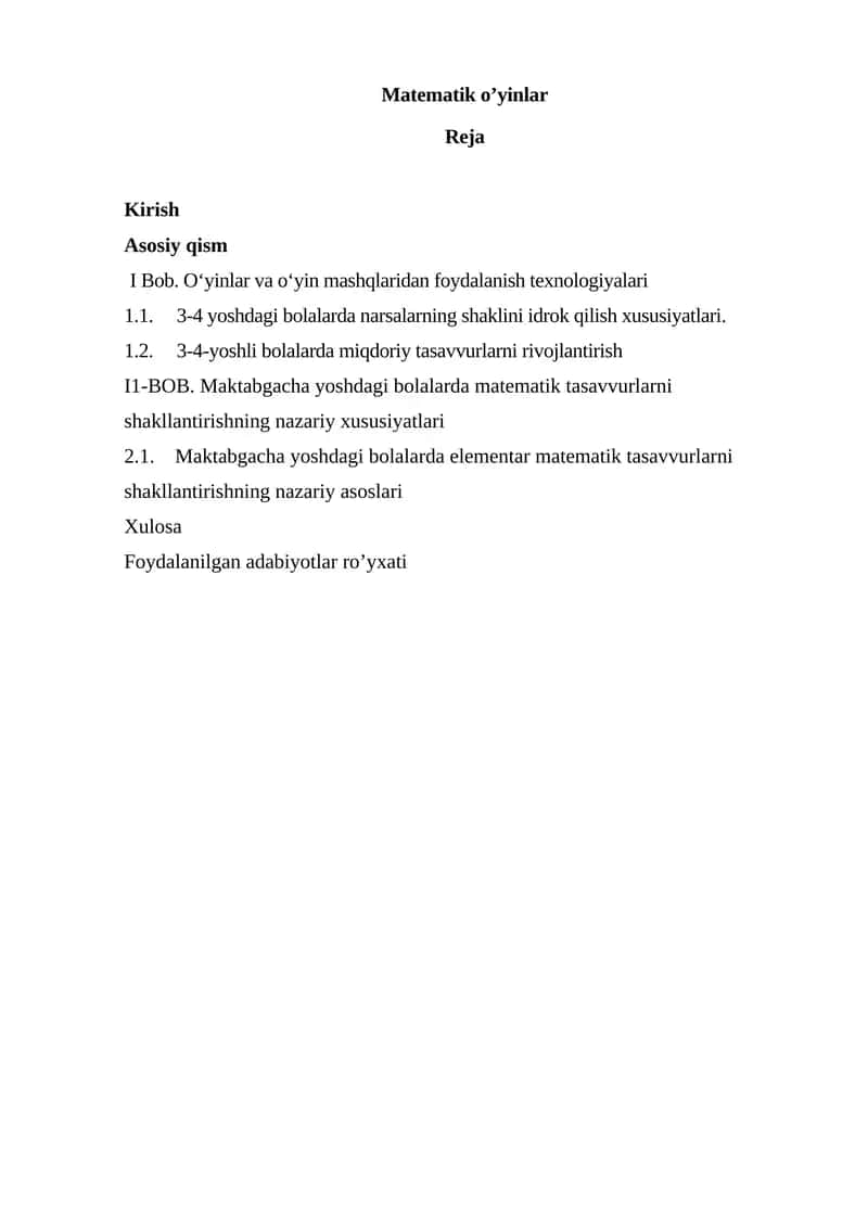 Matematik o’yinlar