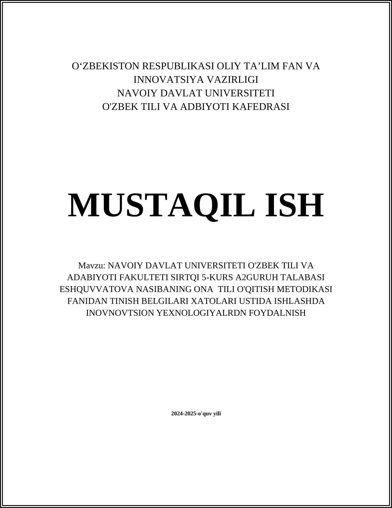 ONA TILI O'QITISH METODIKASI FANIDAN TINISH BELGILARI XATOLARI USTIDA ISHLASHDA INOVNOVTSION YEXNOLOGIYALRDN FOYDALNISH