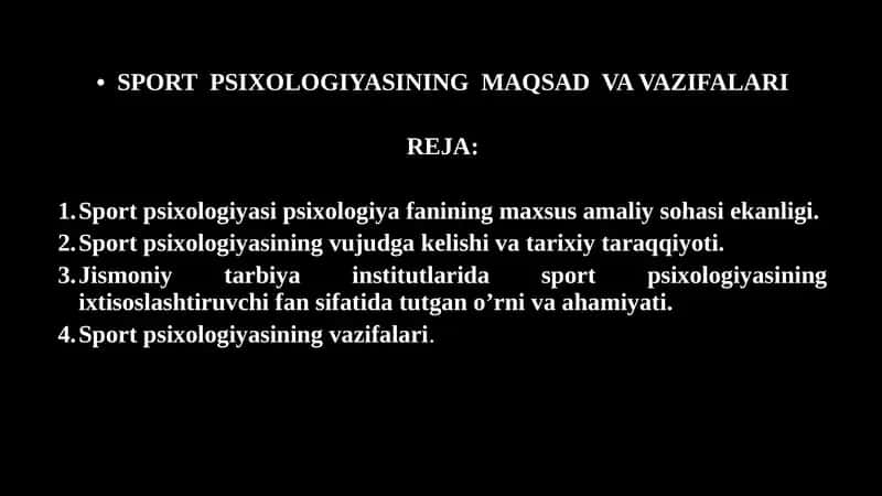SPORT PSIXOLOGIYASINING MAQSAD VA VAZIFALARI