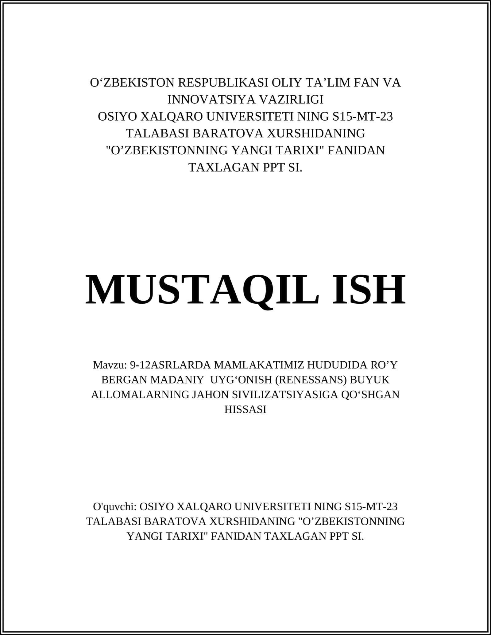 OʼZBEKISTONNING YANGI TARIXI