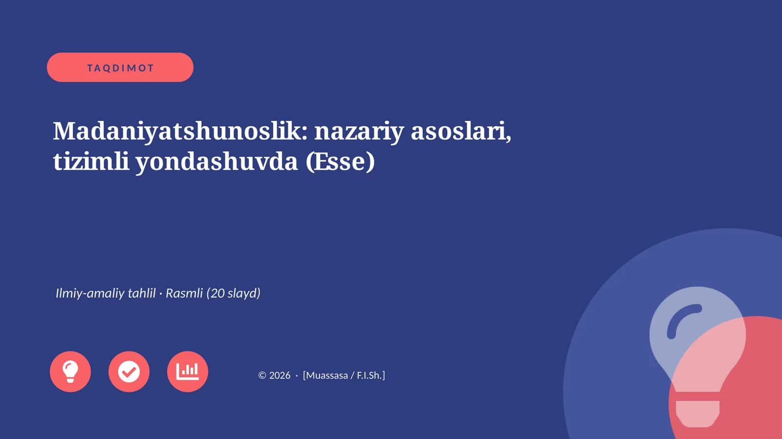 Madaniyatshunoslik: nazariy asoslari, tizimli yondashuvda (Esse)