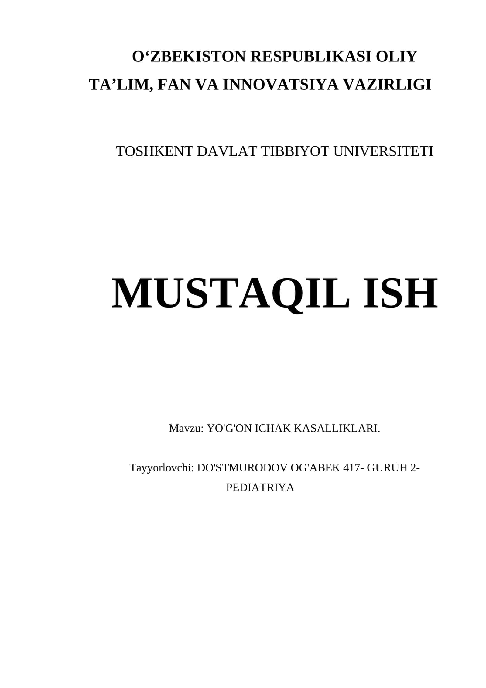 YO'G'ON ICHAK KASALLIKLARI