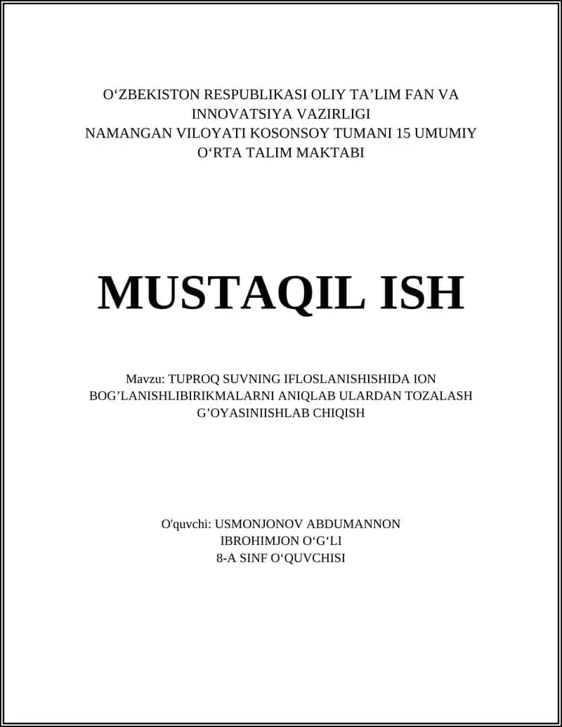 Tuproq va suvdagi ion bogʼlangan birikmalarni aniqlash uchun namunalar olish metodologiyasi