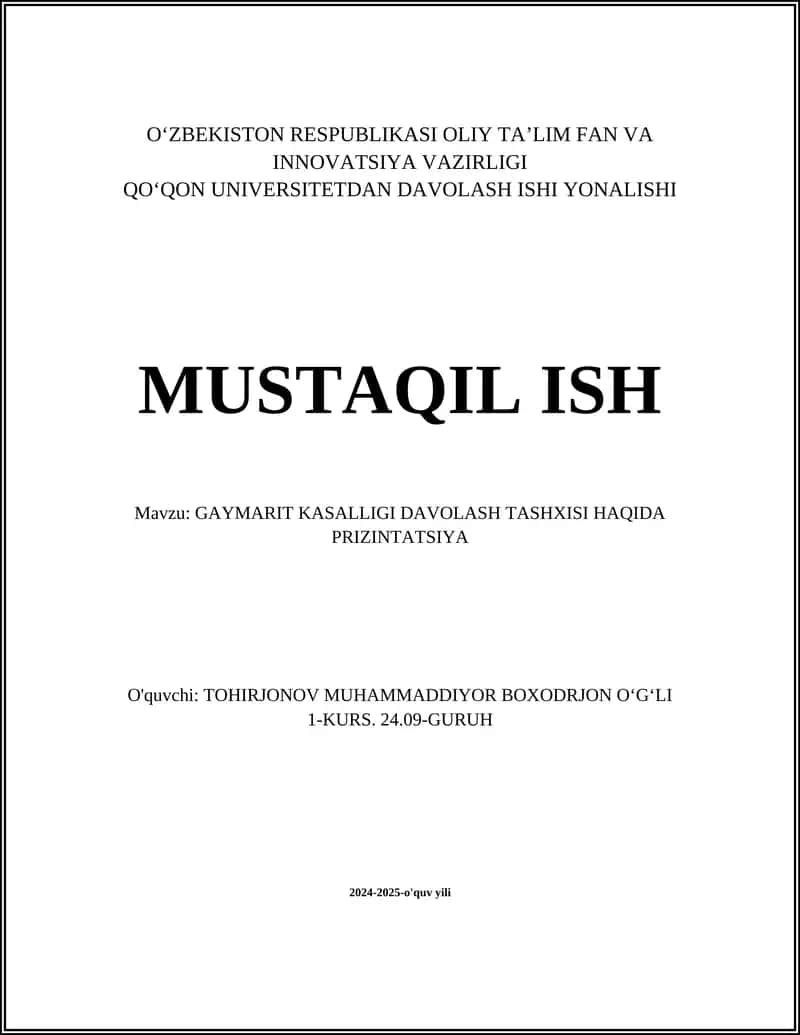 GAYMARIT KASALLIGI DAVOLASH TASHXISI