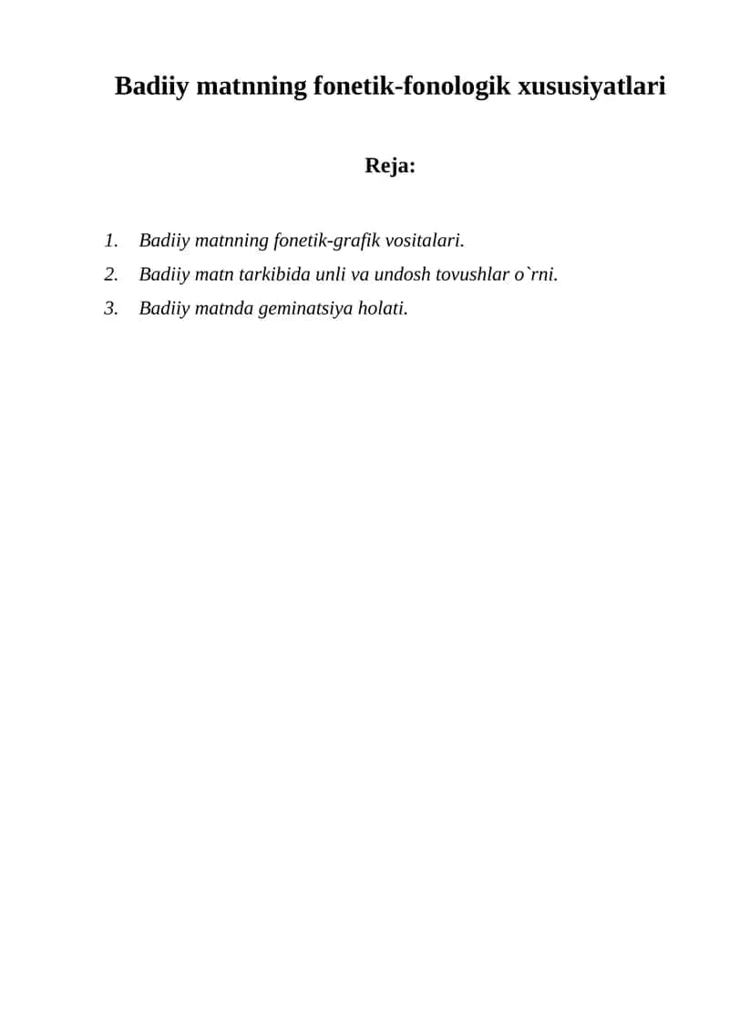 Badiiy matnning fonetik-fonologik xususiyatlari