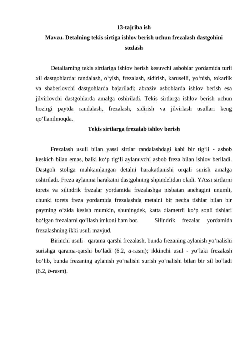 Frezalab ishlov berish