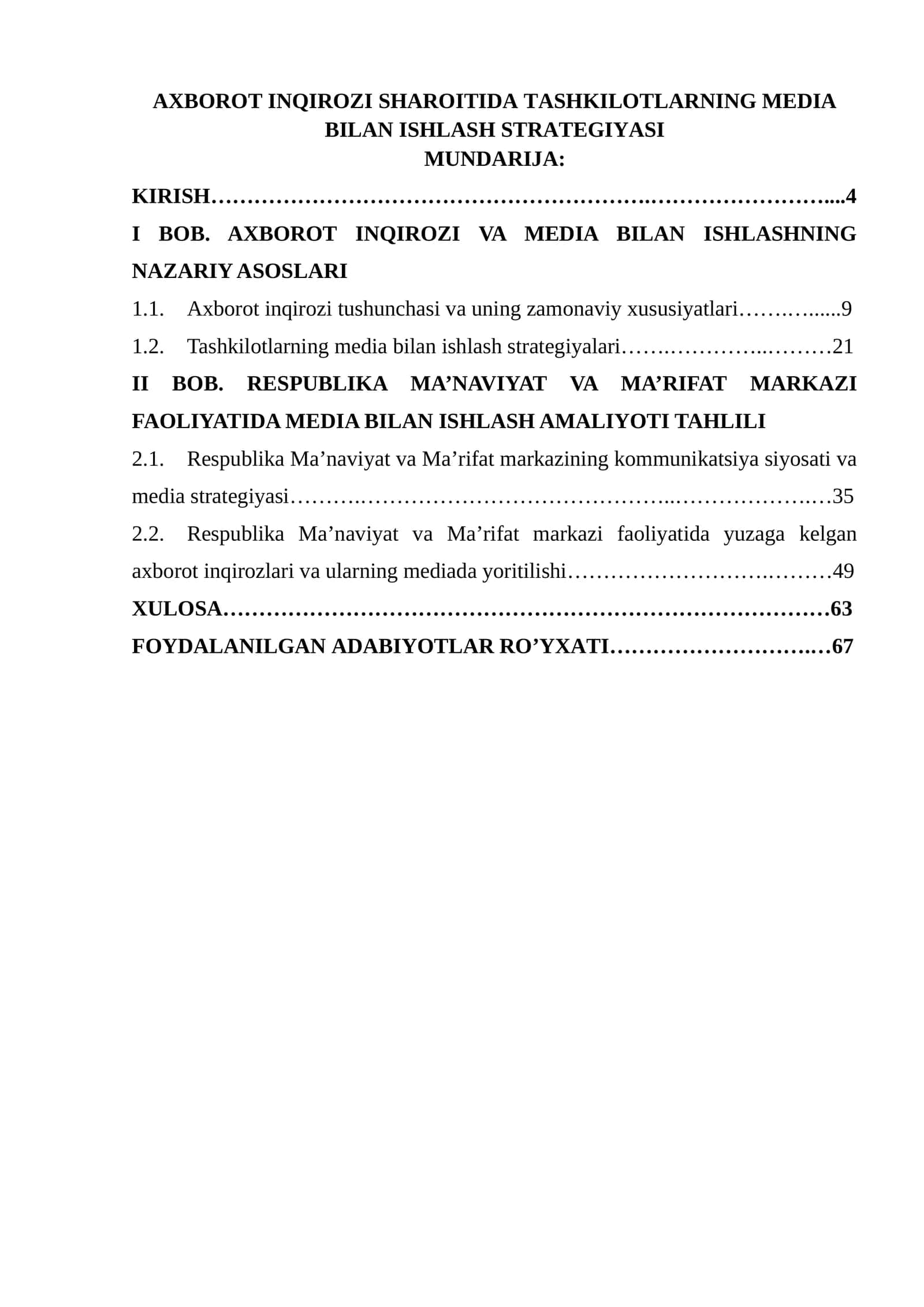 AXBOROT INQIROZI SHAROITIDA TASHKILOTLARNING MEDIA BILAN ISHLASH STRATEGIYASI