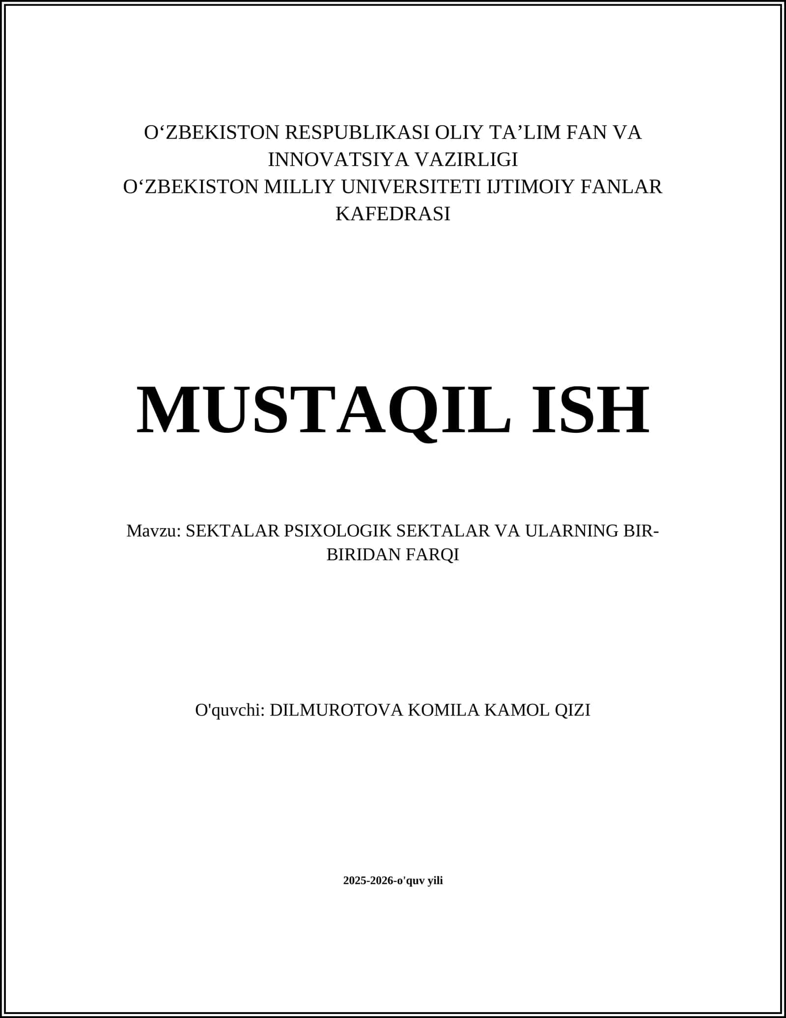 SEKTALAR PSIXOLOGIK SEKTALAR VA ULARNING BIR-BIRIDAN FARQI