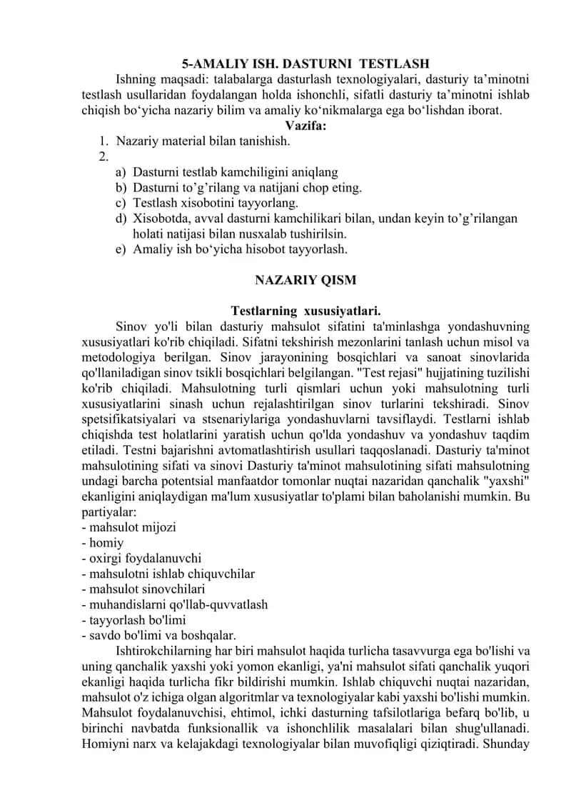 DASTURNI TESTLASH