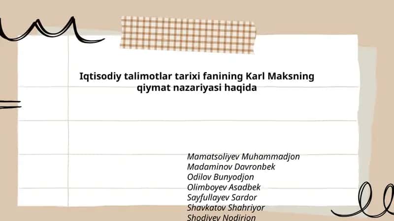 Iqtisodiy talimotlar tarixi fanining Karl Maksning qiymat nazariyasi haqida