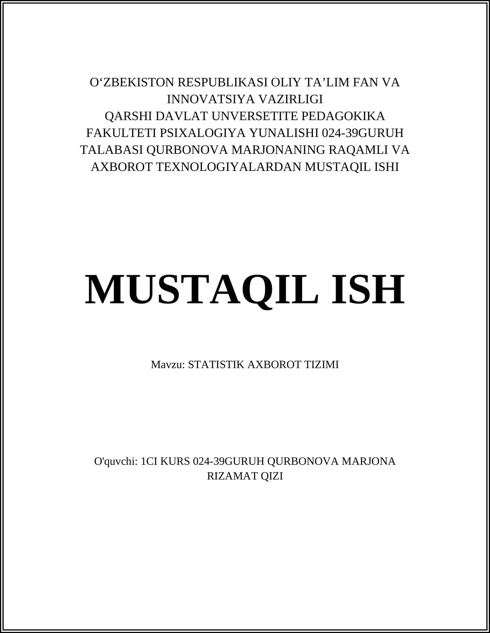 STATISTIK AXBOROT TIZIMI