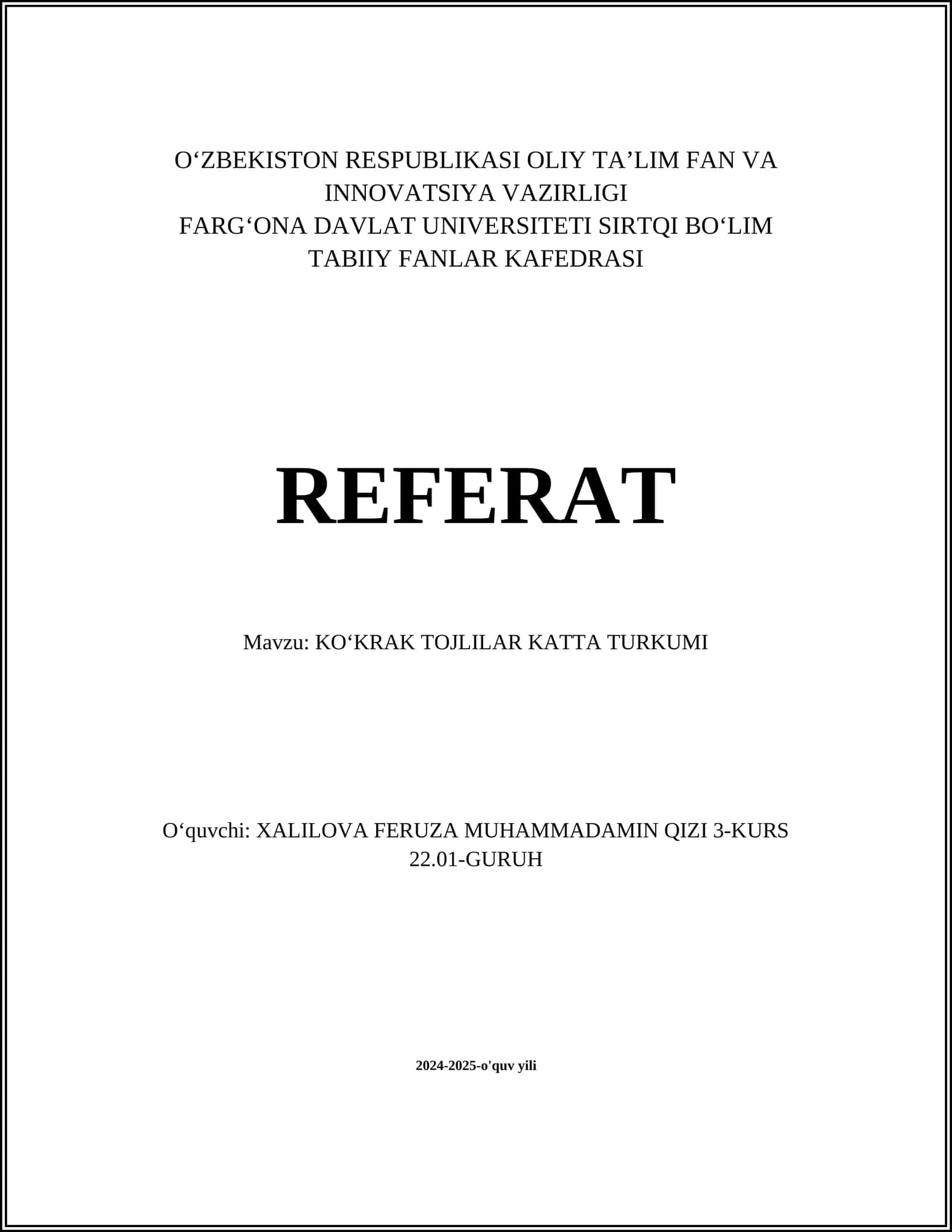 KOʻKRAK TOJLILAR KATTA TURKUMI