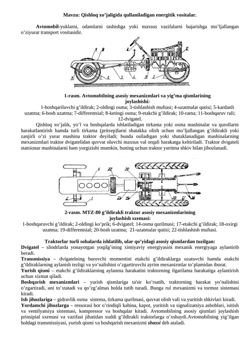 Qishloq xo’jaligida qullaniladigan energitik vositalar