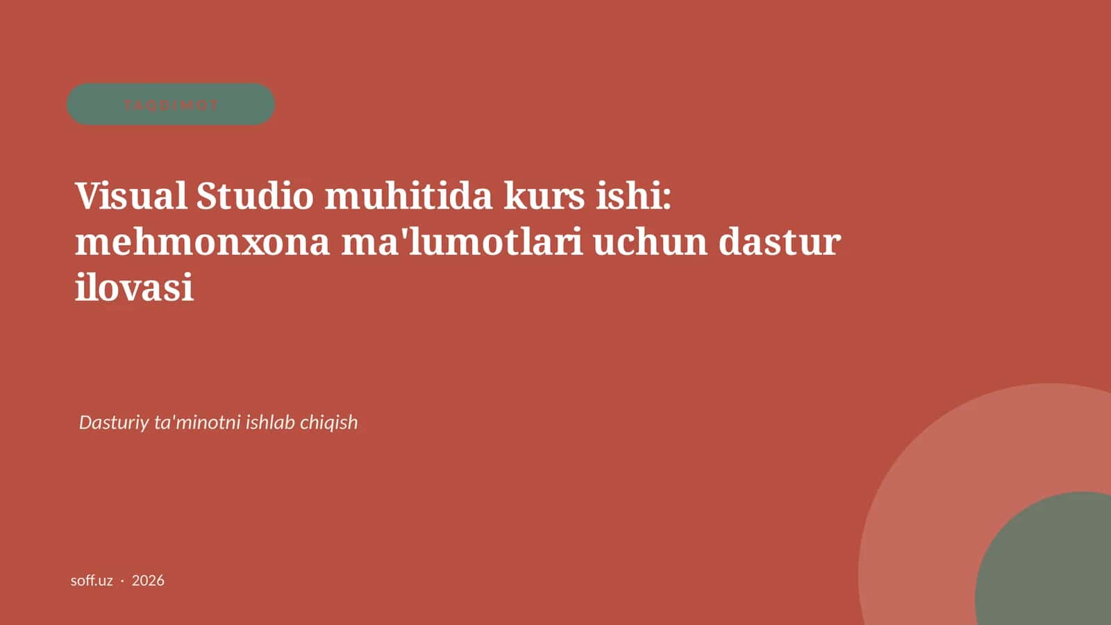 Visual Studio muhitida kurs ishi: mehmonxona ma'lumotlari uchun dastur ilovasi