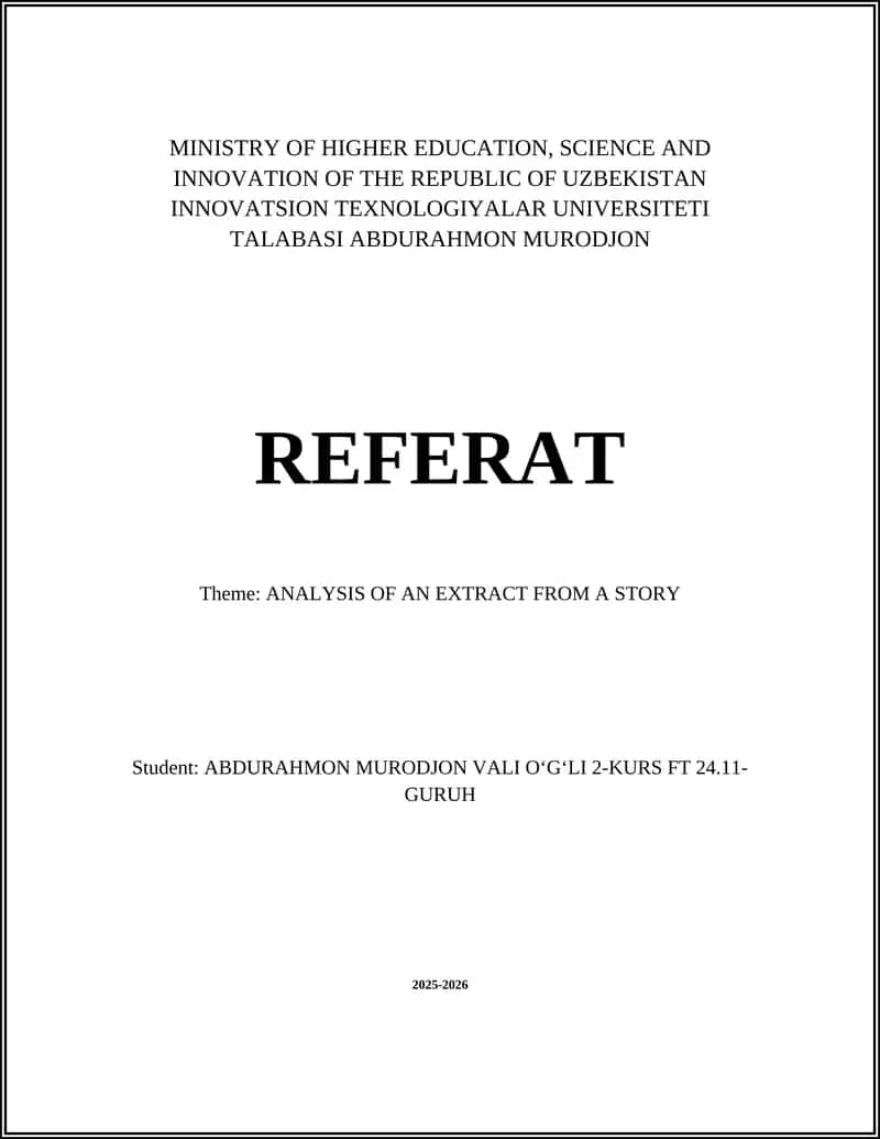 ANALYSIS OF AN EXTRACT FROM A STORY