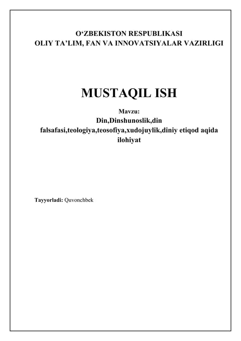 Dinshunoslik va Din Falsafasining Asosiy Tushunchalari