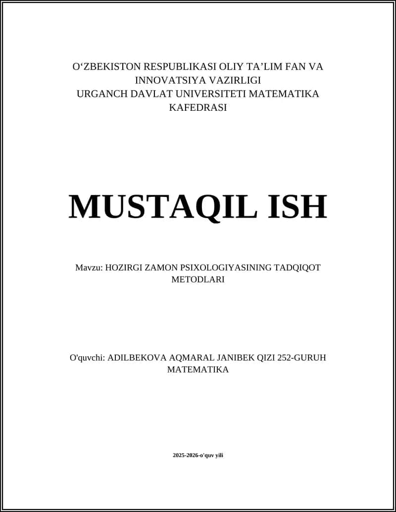 Zamonaviy psixologiyada eksperimental tadqiqot metodlari