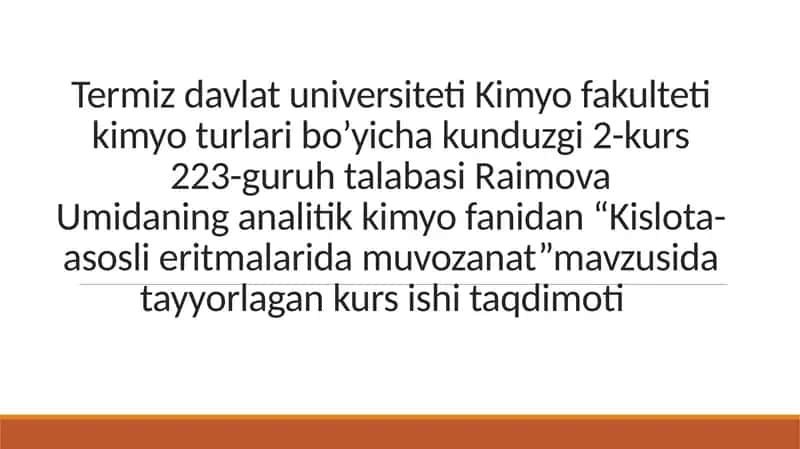 "Kislota-asosli eritmalardagi muvozanat"