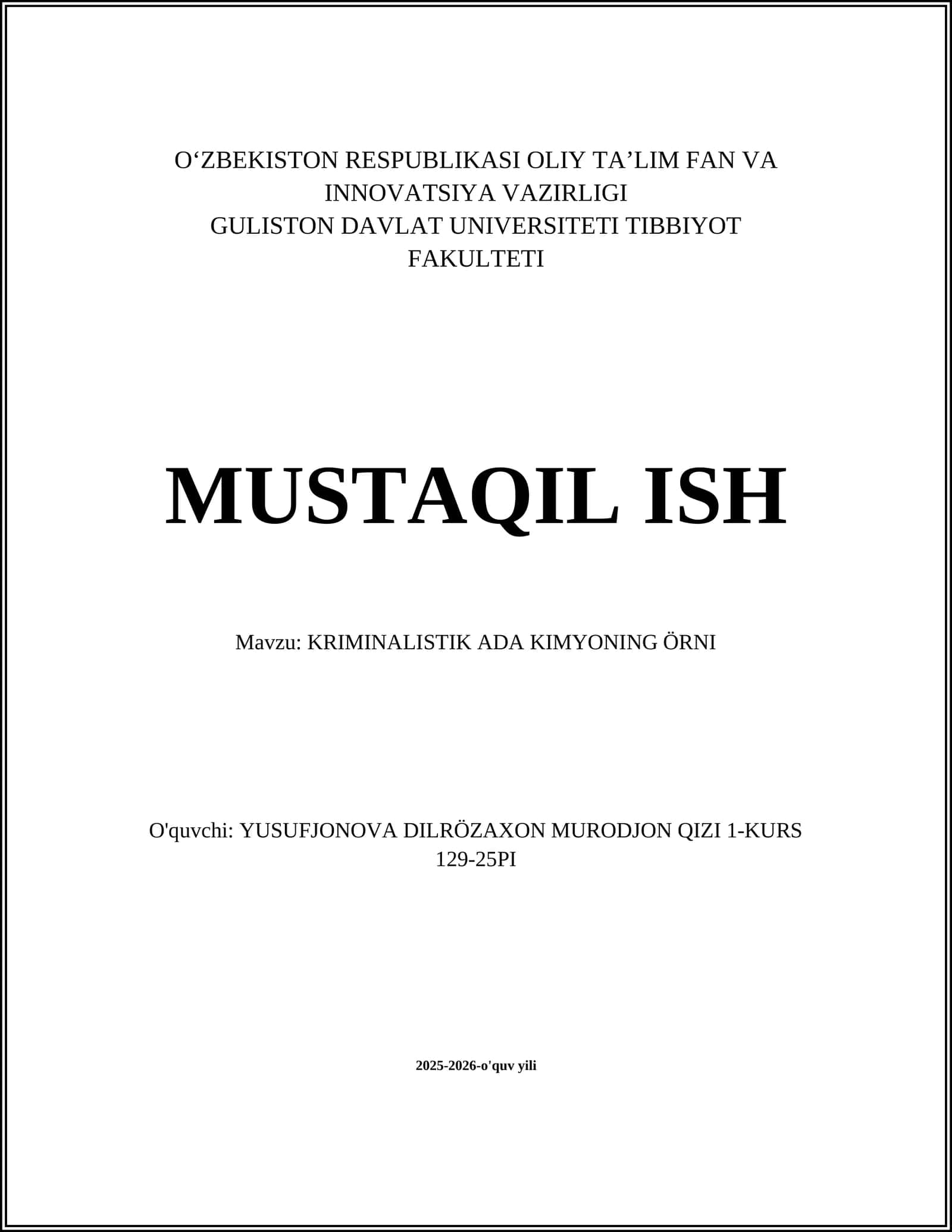 KRIMINALISTIK ADA KIMYONING ÖRNI